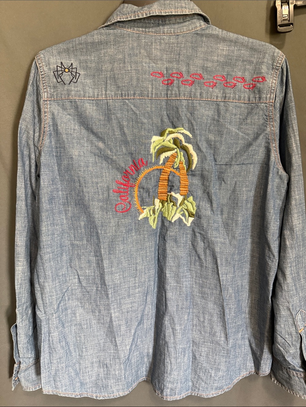Lucky Brand Light Blue Embroidered Denim Shirt - California Palm